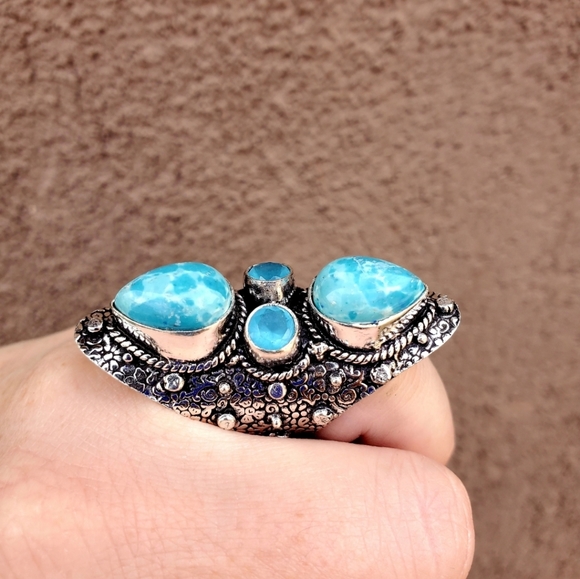 New Mosaic Jasper & Chalcedony 925 Silver Statement Ring. - Picture 10 of 16